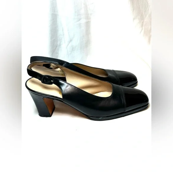 Salvatore Ferragamo Black Patent Slingback Heels